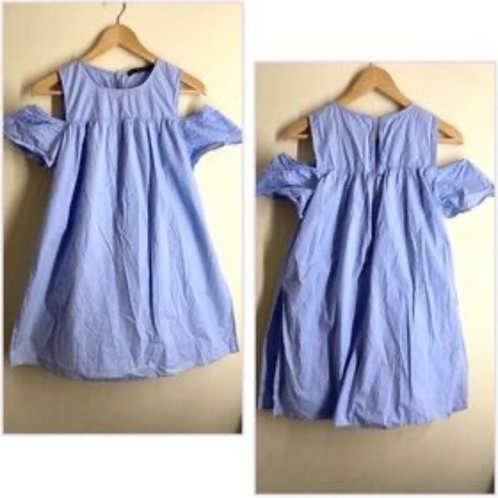 Zara‎ Blue Smocked Midi Dress with Puff Sleeves
